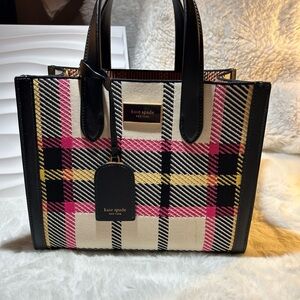 Kate Spade New York Manhattan Museum Plaid Knit Jacquard Small Tote